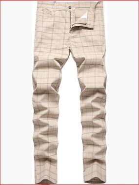 Men's Skinny Fit Plaid Flat-Front Stretch Chino Dress Pants